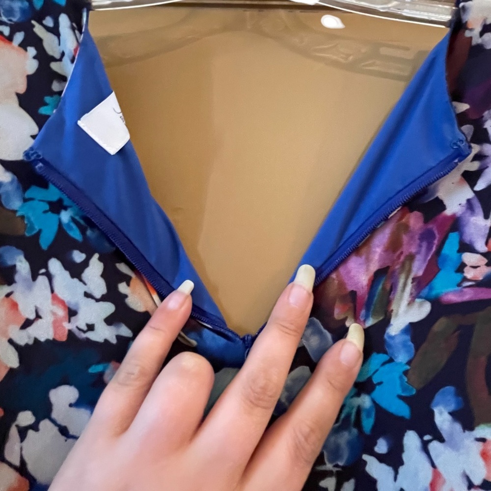 BELLE BADGLEY MISCHKA BLUE PURPLE MULTICOLOR FLORAL V-NECK MINI DRESS - Picture 12 of 16